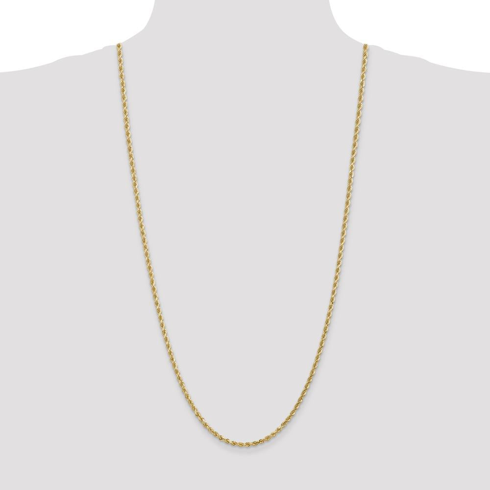 14K Yellow Gold 30" Diamond-Cut Rope Chain Necklace with Lobster Clasp - 3mm Solid Polished Design