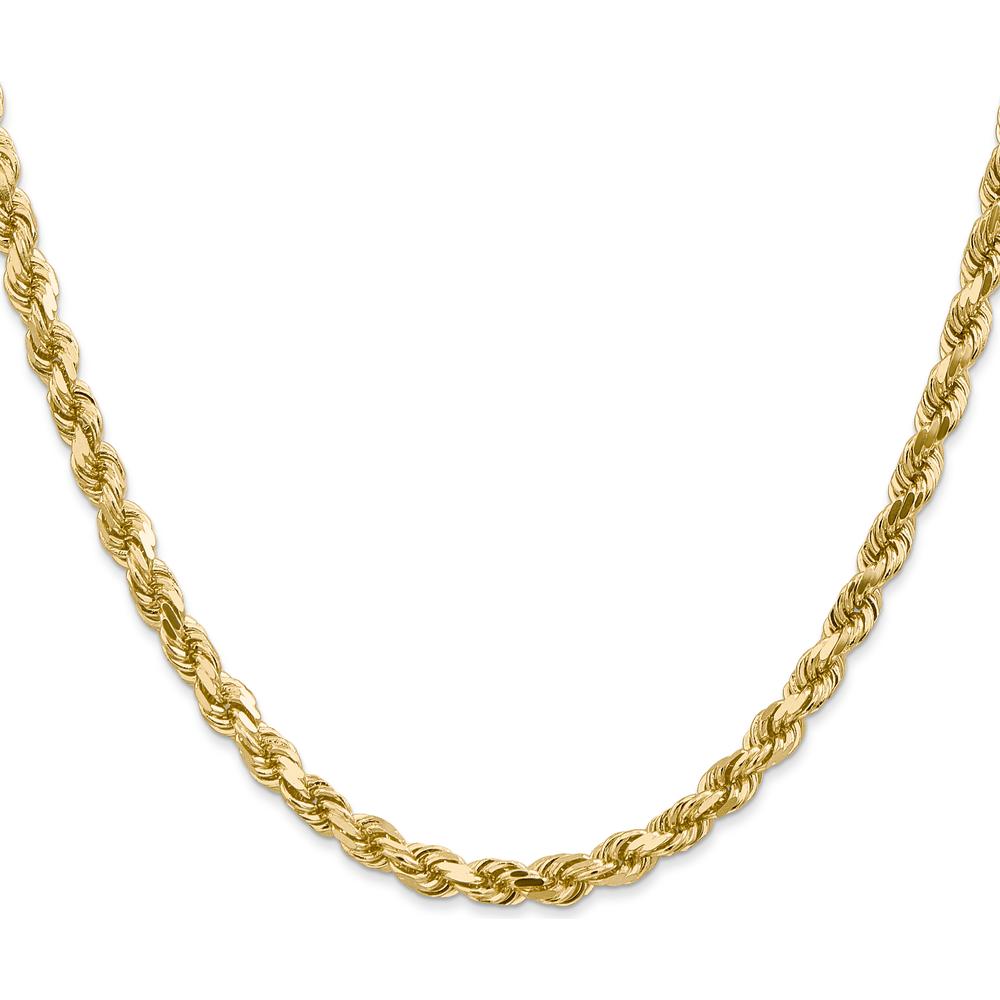14K Yellow Gold 30" Diamond-Cut Rope Chain Necklace with Lobster Clasp - 4.5mm Solid Handmade Design