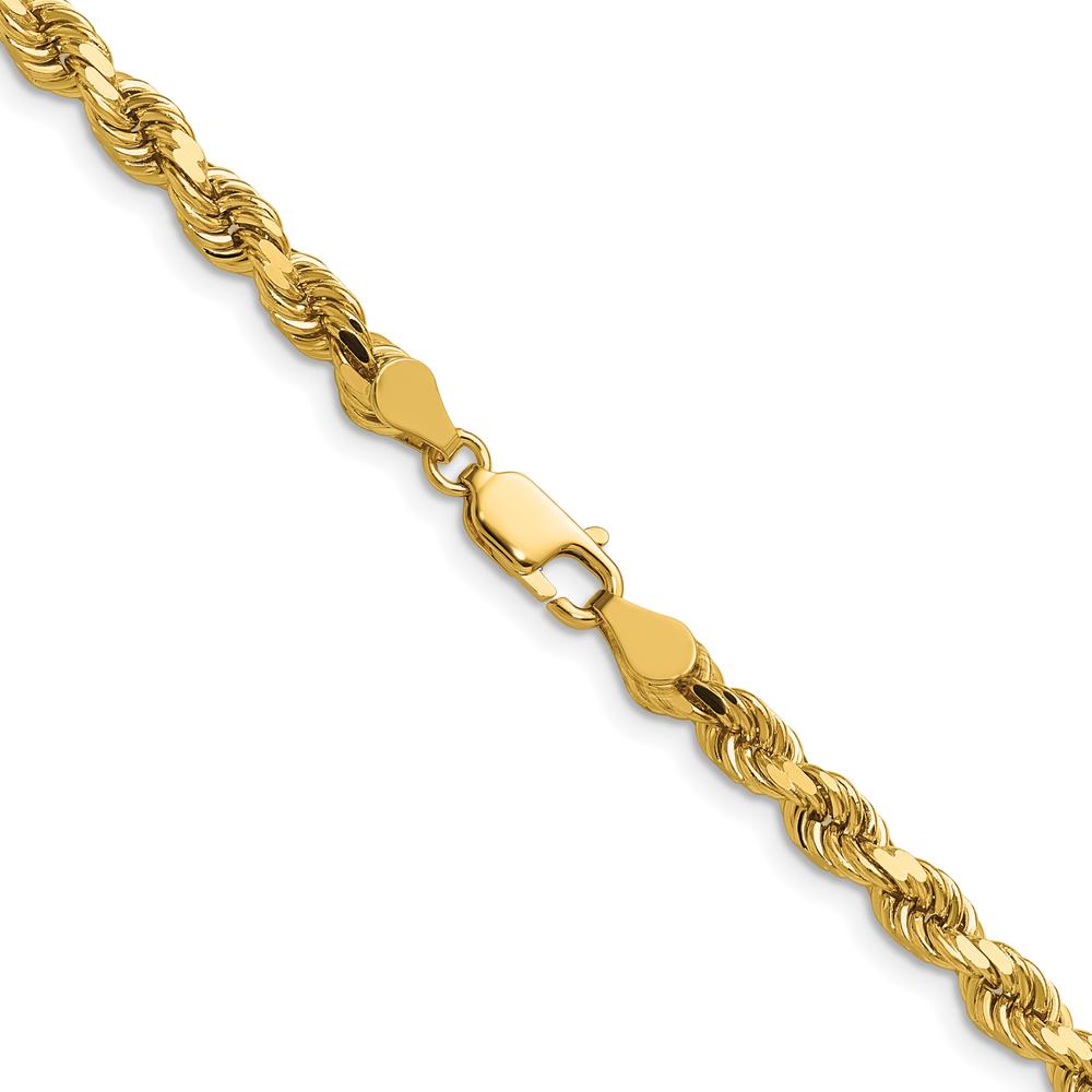 14K Yellow Gold 30" Diamond-Cut Rope Chain Necklace with Lobster Clasp - 4.5mm Solid Handmade Design