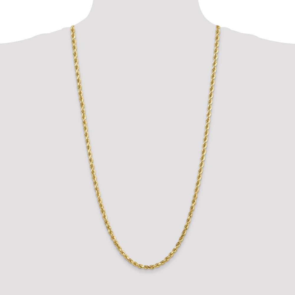 14K Yellow Gold 30" Diamond-Cut Rope Chain Necklace with Lobster Clasp - 4.5mm Solid Handmade Design