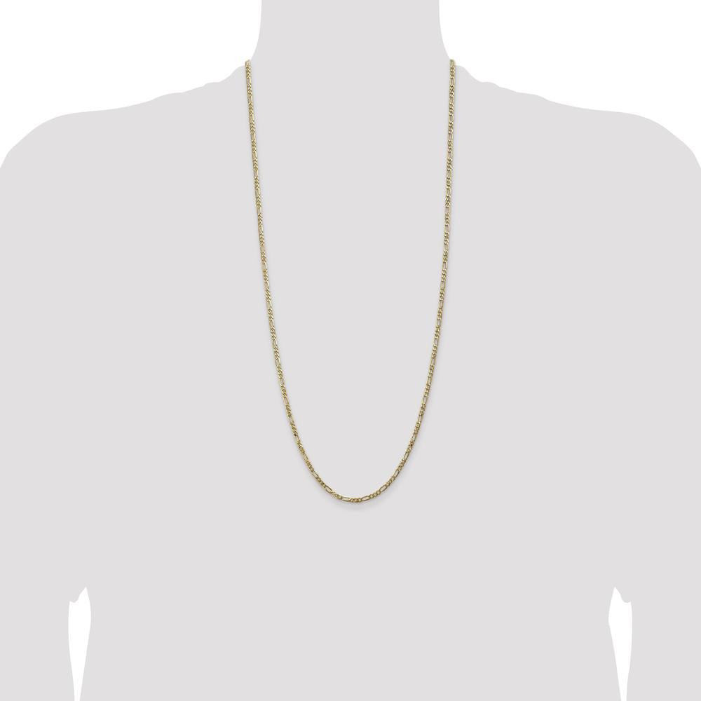 14K Yellow Gold 30" Flat Figaro Chain Necklace - 3mm Width, Polished Finish with Lobster Clasp by Oro Pregiato
