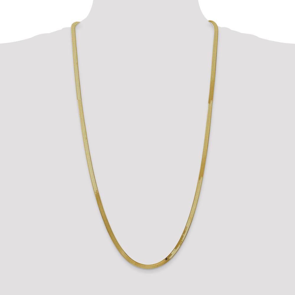 14K Yellow Gold 30" Herringbone Chain Necklace with Polished Finish - 4mm Width by 0