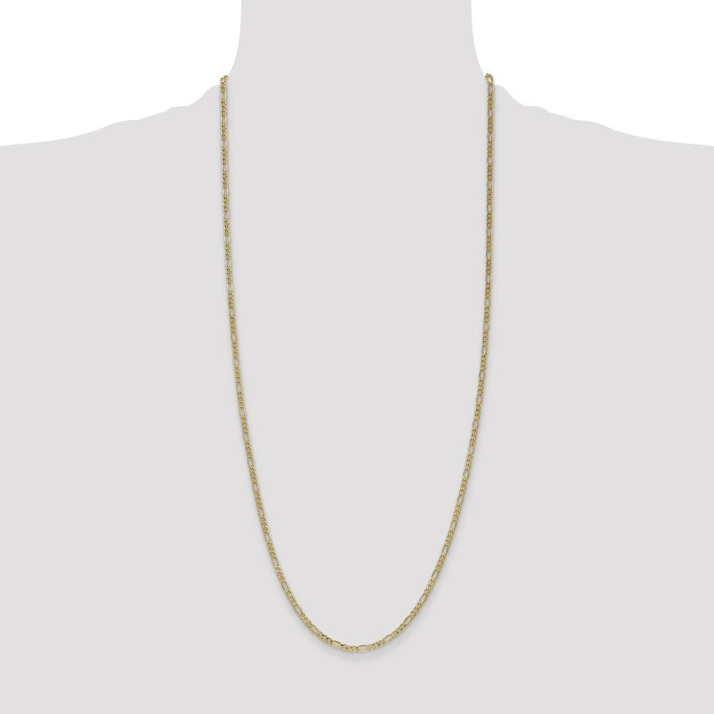 14K Yellow Gold 30-Inch 2.5mm Semi-Solid Figaro Chain with Lobster Clasp by Oro Pregiato