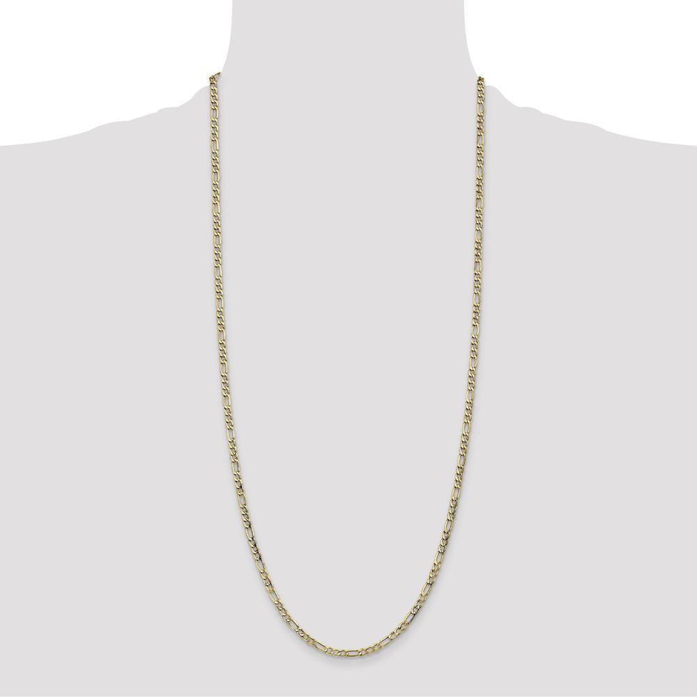 14K Yellow Gold 30-inch 3.5mm Semi-Solid Figaro Chain Necklace with Lobster Clasp by Oro Pregiato