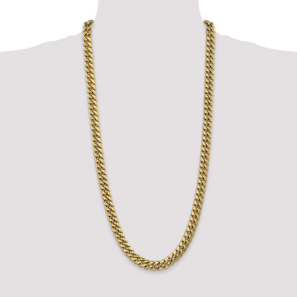 14K Yellow Gold 30-Inch 9.3mm Semi-Solid Miami Cuban Chain Necklace - Polished Finish by Oro Pregiato