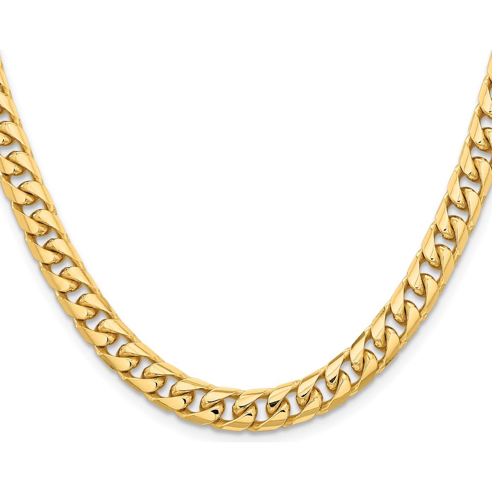 14K Yellow Gold 30-inch Cuban Link Chain - 6.75mm Width with Lobster Clasp by Oro Pregiato