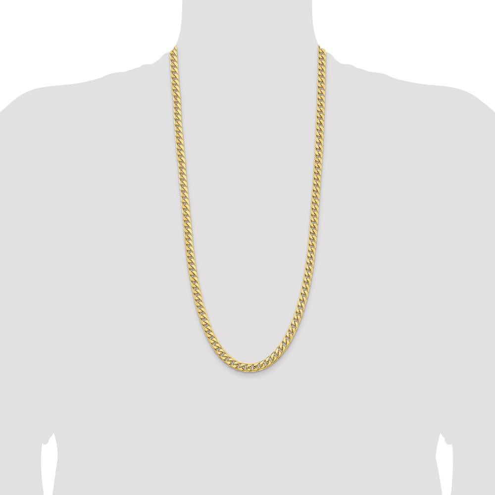 14K Yellow Gold 30-inch Cuban Link Chain - 6.75mm Width with Lobster Clasp by Oro Pregiato