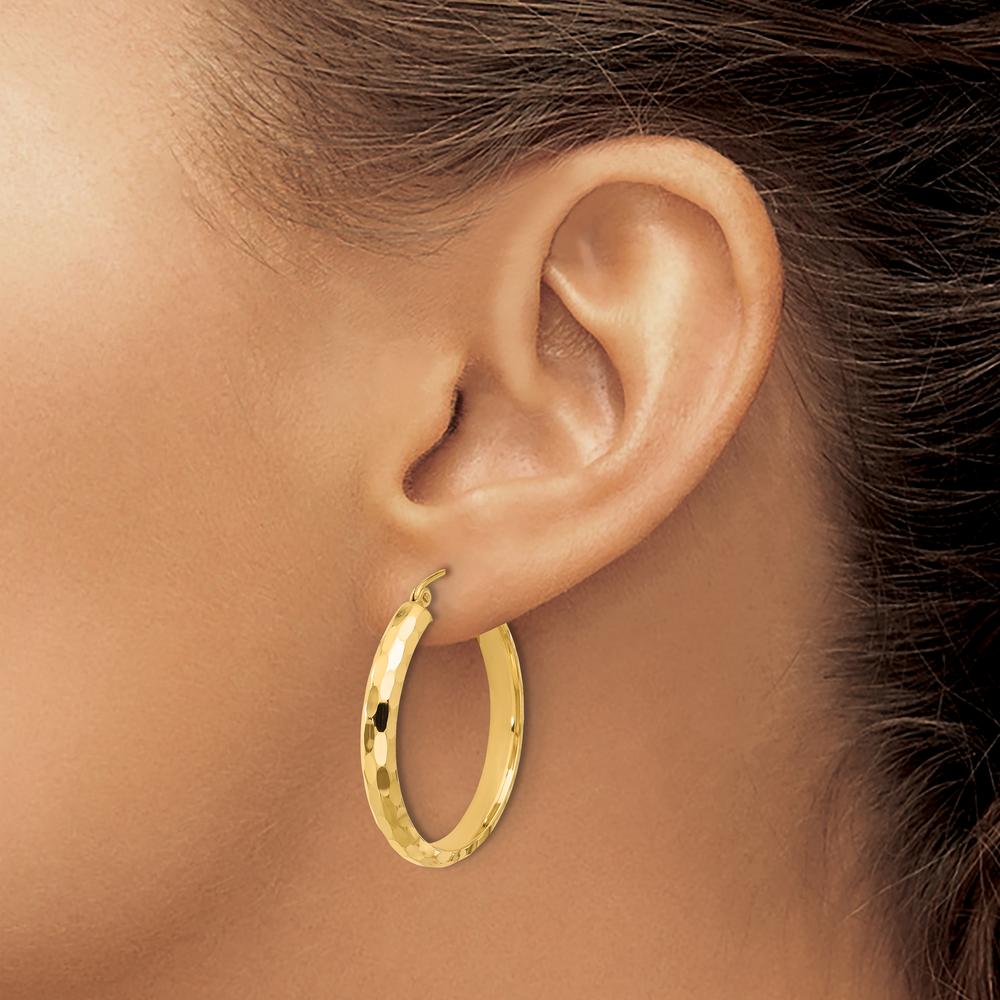 14K Yellow Gold 30 mm Diamond-Cut Polished Large Hoop Earrings by 0