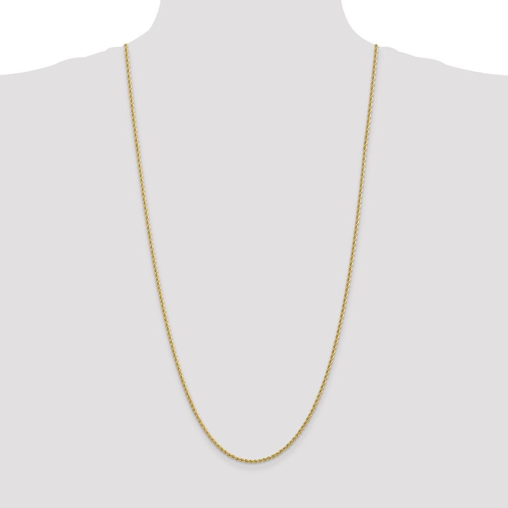 14K Yellow Gold 30" Polished Rope Chain Necklace with Lobster Clasp - 2.25mm Width