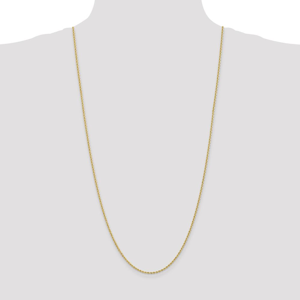 14K Yellow Gold 30" Rope Chain Necklace with Lobster Clasp - 2mm Solid Polished Links