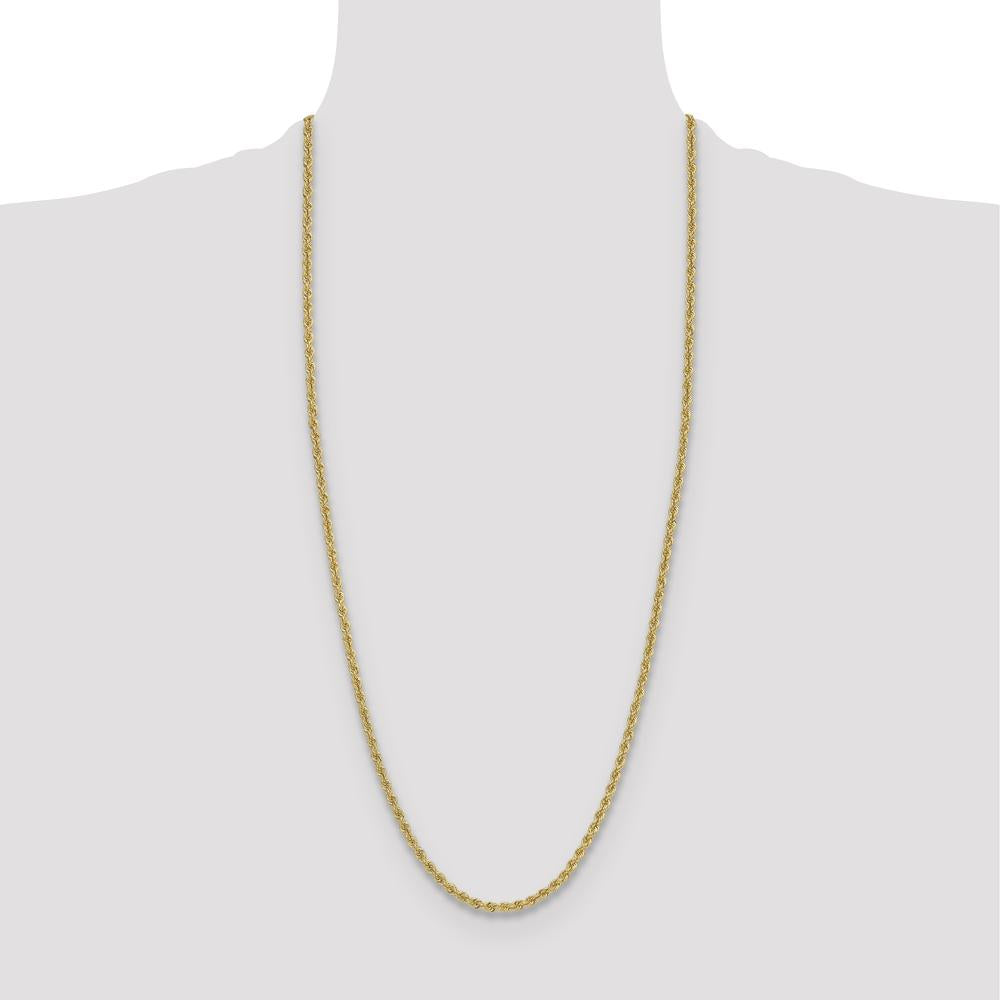 14K Yellow Gold 30" Solid Rope Chain Necklace, 3.8mm Wide with Lobster Clasp