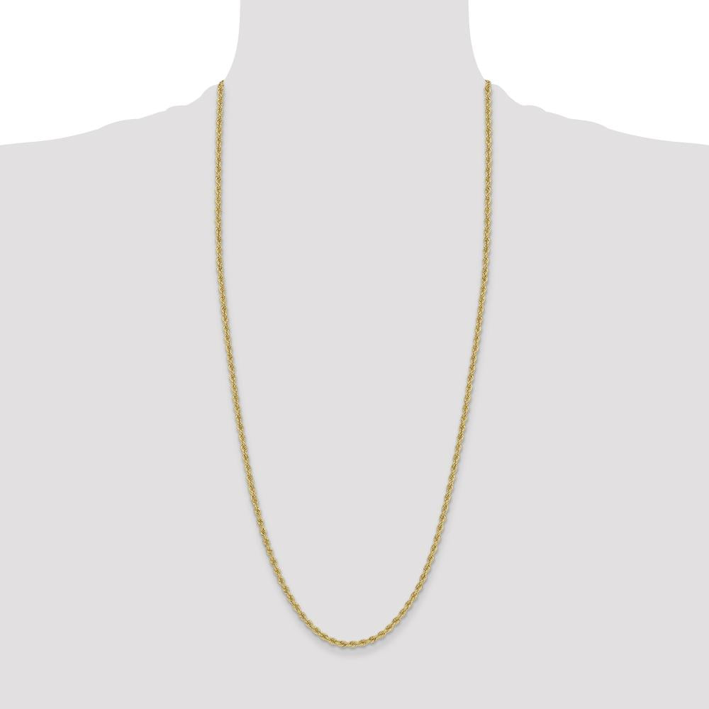 14K Yellow Gold 30" Solid Rope Chain Necklace with Polished 3.3mm Links