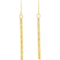 14K Yellow Gold 30mm Bar Drop Earrings with Diamond - Cut Texture