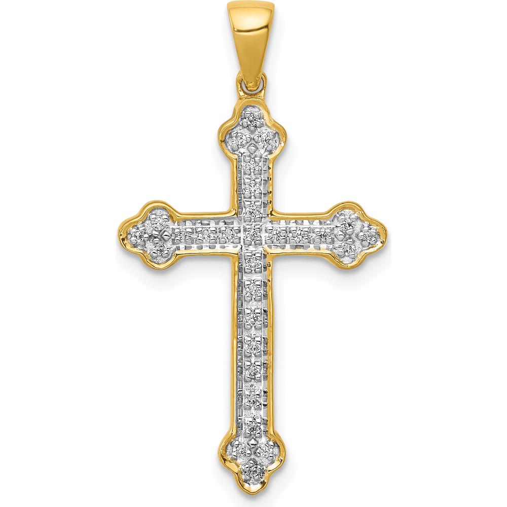 14K Yellow Gold 30mm Cross Pendant with Pavé-Set Round Diamonds - 0.10 Carat Total Diamond Weight by Monteluci Fine Jewelry