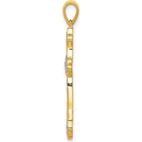 14K Yellow Gold 30mm Cross Pendant with Pavé-Set Round Diamonds - 0.10 Carat Total Diamond Weight by Monteluci Fine Jewelry