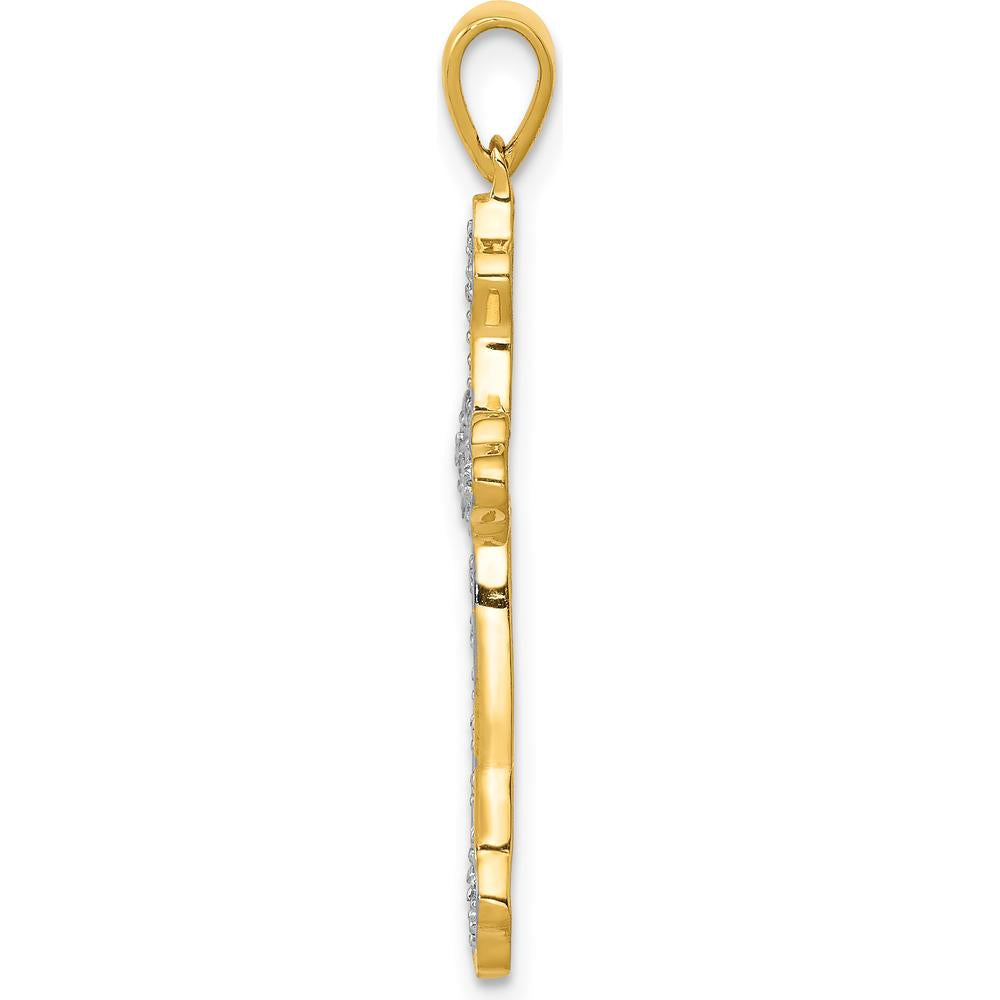 14K Yellow Gold 30mm Cross Pendant with Pavé-Set Round Diamonds - 0.10 Carat Total Diamond Weight by Monteluci Fine Jewelry