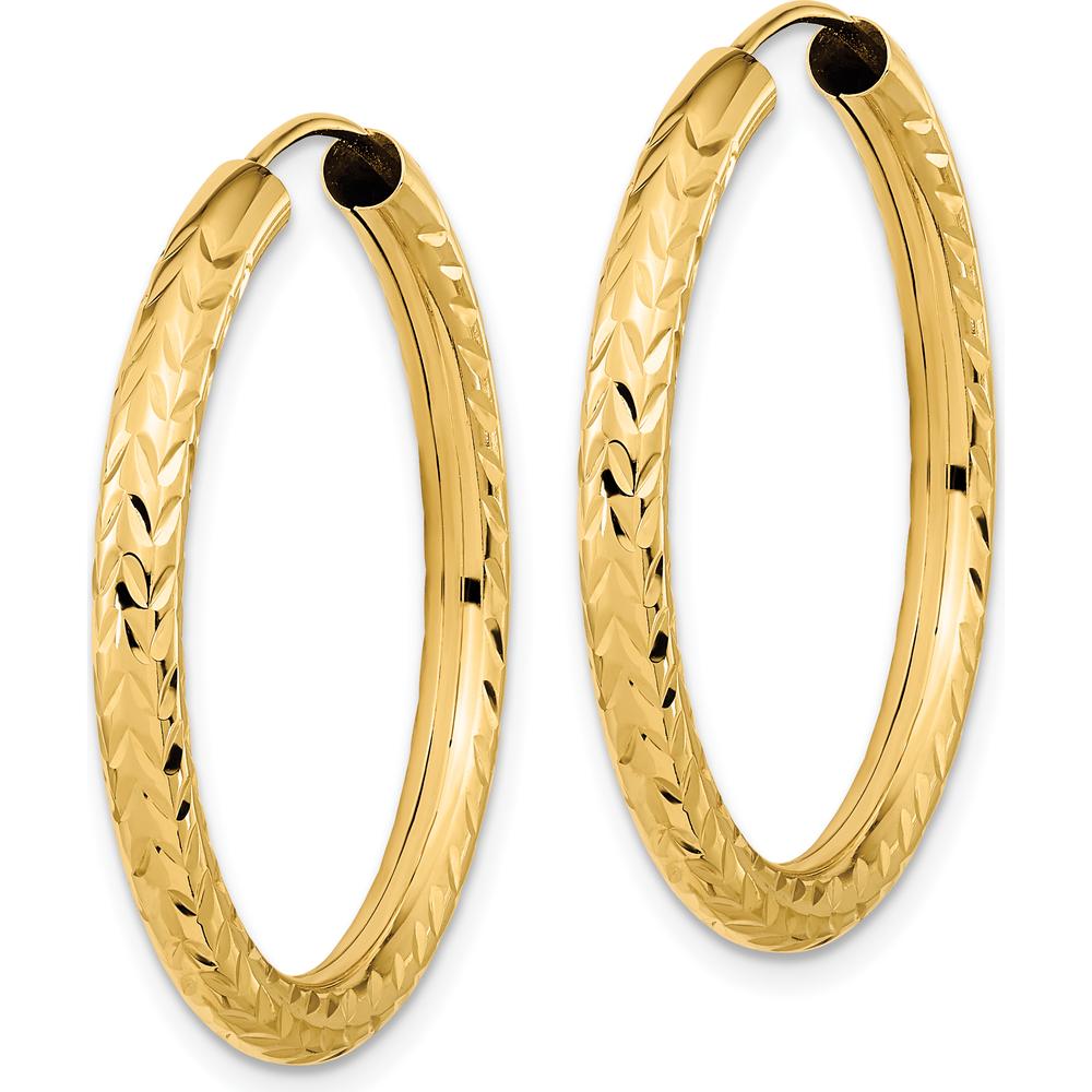 14K Yellow Gold 30mm Polished & Diamond-Cut Endless Hoop Earrings by 0