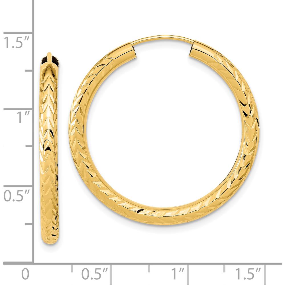14K Yellow Gold 30mm Polished & Diamond-Cut Endless Hoop Earrings by 0