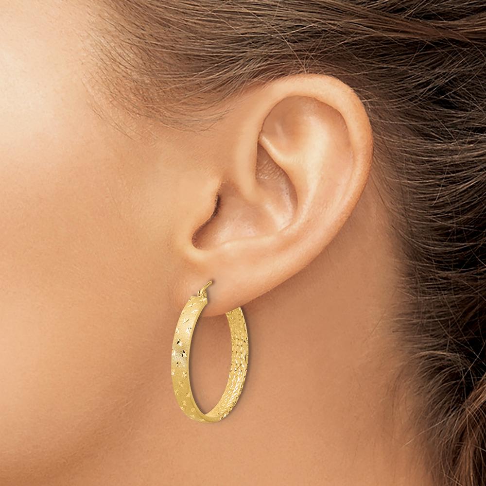14K Yellow Gold 30mm Polished Diamond-Cut In-and-Out Hoop Earrings by 0