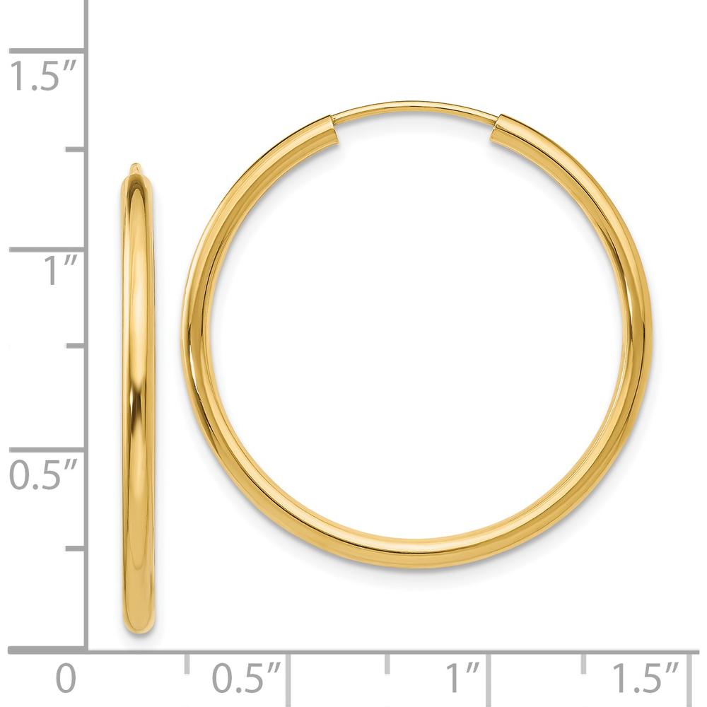 14K Yellow Gold 30mm Polished Endless Hoop Earrings - 2mm Thickness by Oro Pregiato