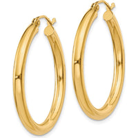 14K Yellow Gold 30mm Polished Lightweight Tube Hoop Earrings - 3mm Thickness by 0