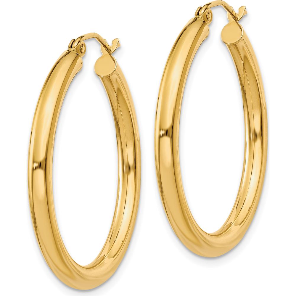14K Yellow Gold 30mm Polished Lightweight Tube Hoop Earrings - 3mm Thickness by 0