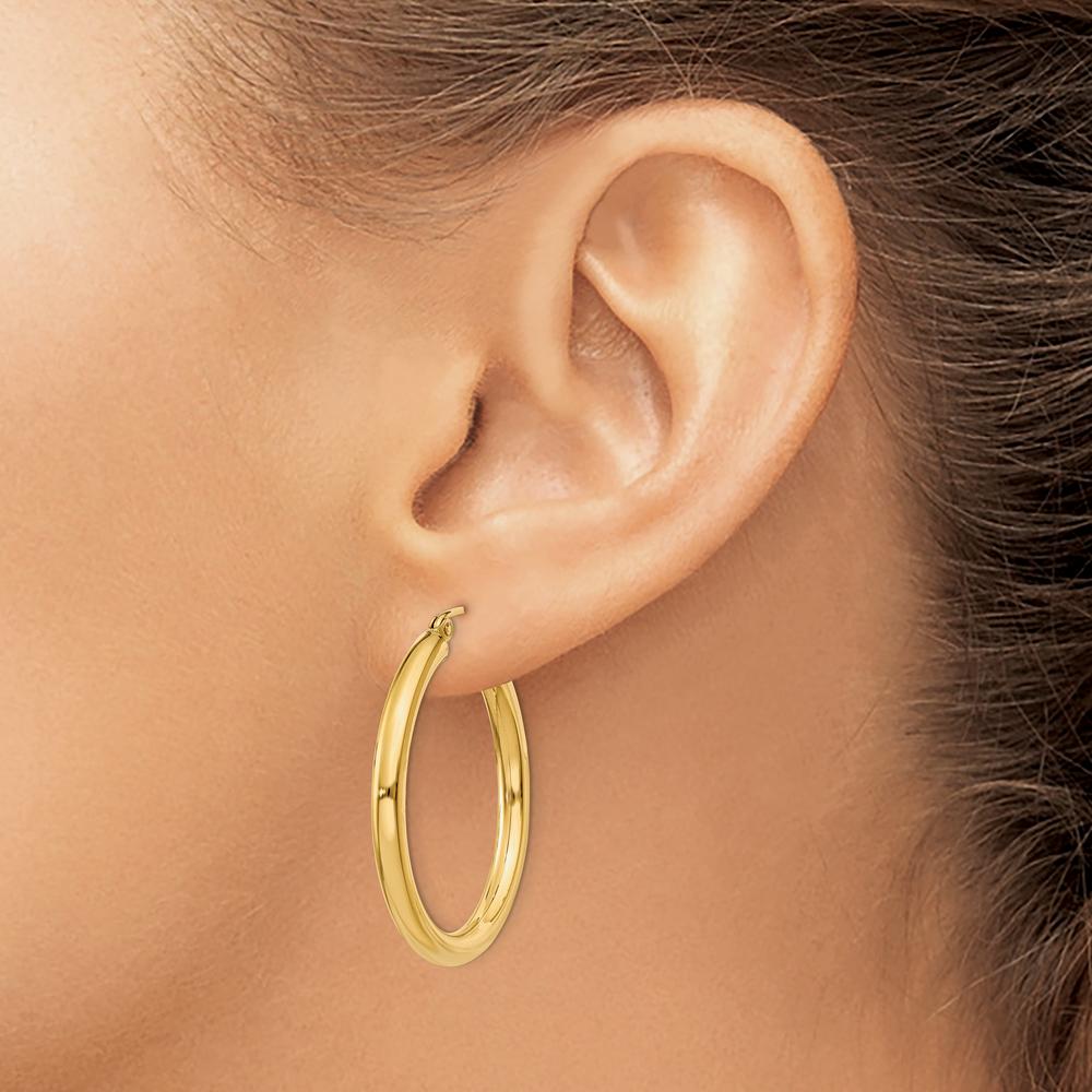 14K Yellow Gold 30mm Polished Lightweight Tube Hoop Earrings - 3mm Thickness by 0