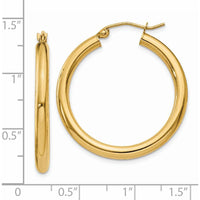 14K Yellow Gold 30mm Polished Lightweight Tube Hoop Earrings - 3mm Thickness by 0