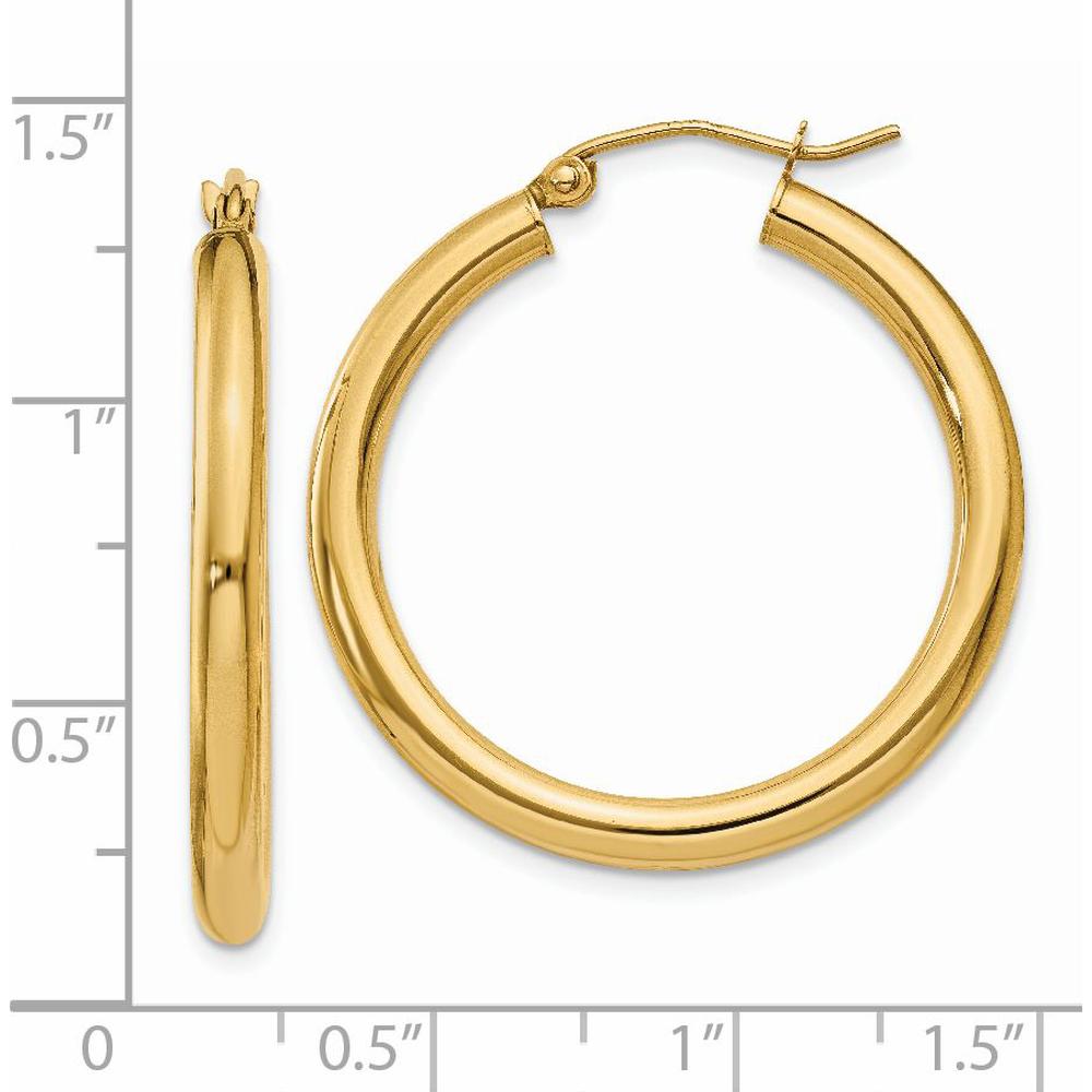 14K Yellow Gold 30mm Polished Lightweight Tube Hoop Earrings - 3mm Thickness by 0