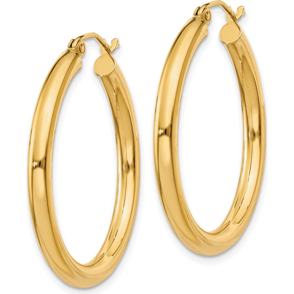 14K Yellow Gold 30mm Polished Tube Hoop Earrings - 3mm Thickness by 0