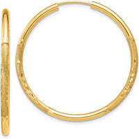 14K Yellow Gold 30mm Satin Diamond-Cut Endless Hoop Earrings by Oro Pregiato