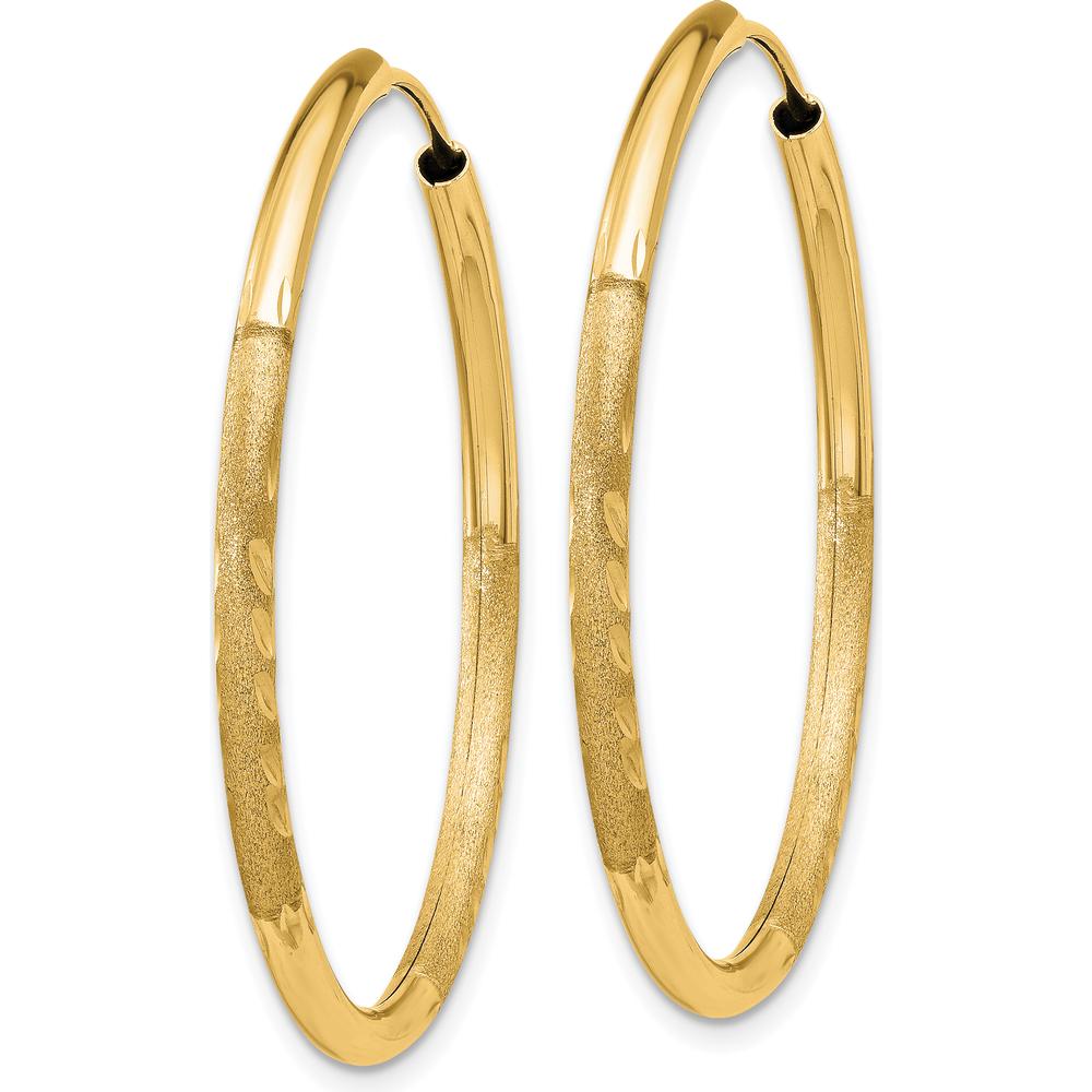 14K Yellow Gold 30mm Satin Diamond-Cut Endless Hoop Earrings by Oro Pregiato