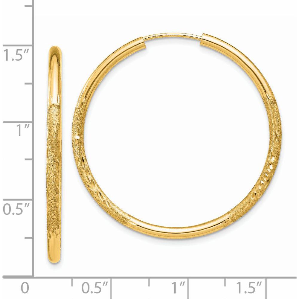 14K Yellow Gold 30mm Satin Diamond-Cut Endless Hoop Earrings by Oro Pregiato