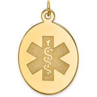 14K Yellow Gold 31x22mm Oval Medical Alert Pendant with Textured Back by Oro Pregiato