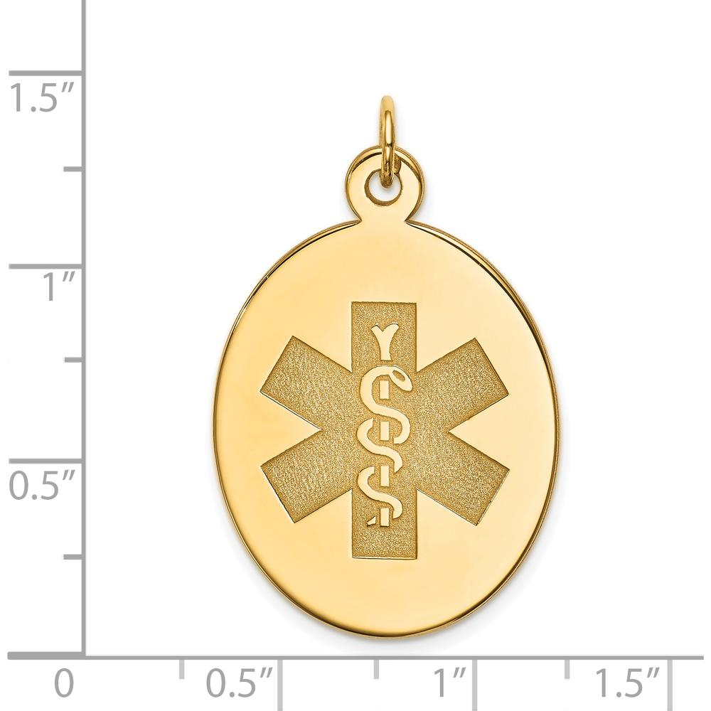 14K Yellow Gold 31x22mm Oval Medical Alert Pendant with Textured Back by Oro Pregiato