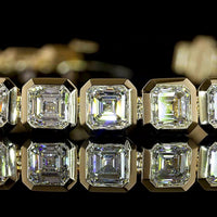 14K Yellow Gold 32-Stone Tennis Bracelet with Bezel-Set Asscher Cut Lab Diamonds - 12.31 Carat Total Weight (E-F VVS2) - Covaloro Fine Jewelry