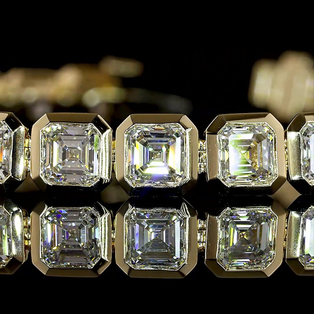 14K Yellow Gold 32-Stone Tennis Bracelet with Bezel-Set Asscher Cut Lab Diamonds - 12.31 Carat Total Weight (E-F VVS2) - Covaloro Fine Jewelry