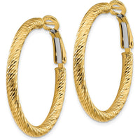 14K Yellow Gold 32mm Diamond-Cut Round Omega Back Hoop Earrings by Oro Pregiato