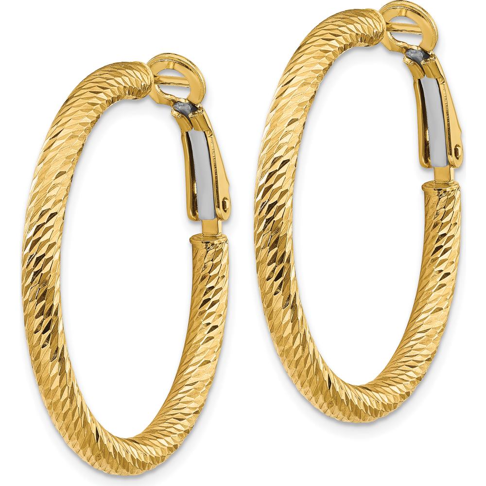 14K Yellow Gold 32mm Diamond-Cut Round Omega Back Hoop Earrings by Oro Pregiato