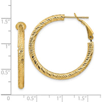 14K Yellow Gold 32mm Diamond-Cut Round Omega Back Hoop Earrings by Oro Pregiato