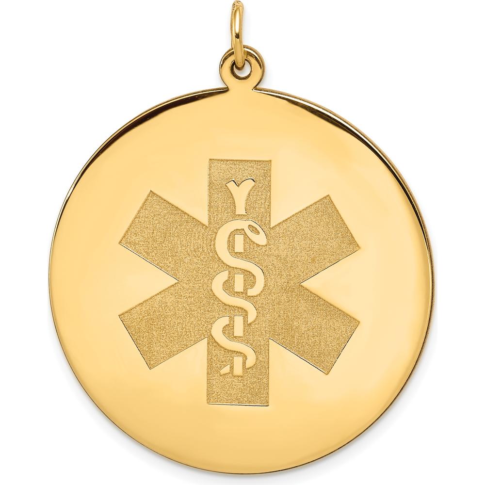 14K Yellow Gold 32mm Round Medical Alert Pendant - Polished Textured Design by Oro Pregiato