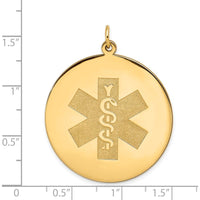 14K Yellow Gold 32mm Round Medical Alert Pendant - Polished Textured Design by Oro Pregiato