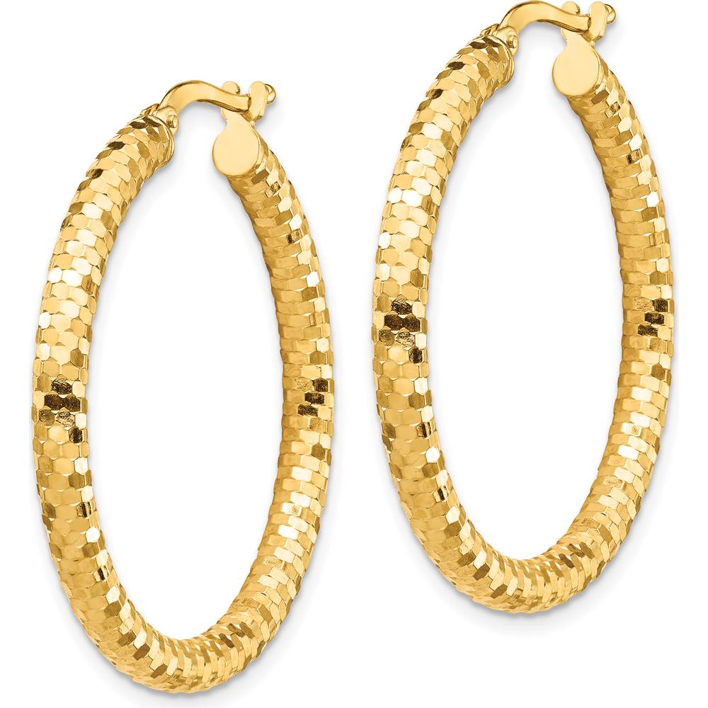 14K Yellow Gold 33.6 mm Diamond-Cut Large Hoop Earrings with Polished Finish by 0