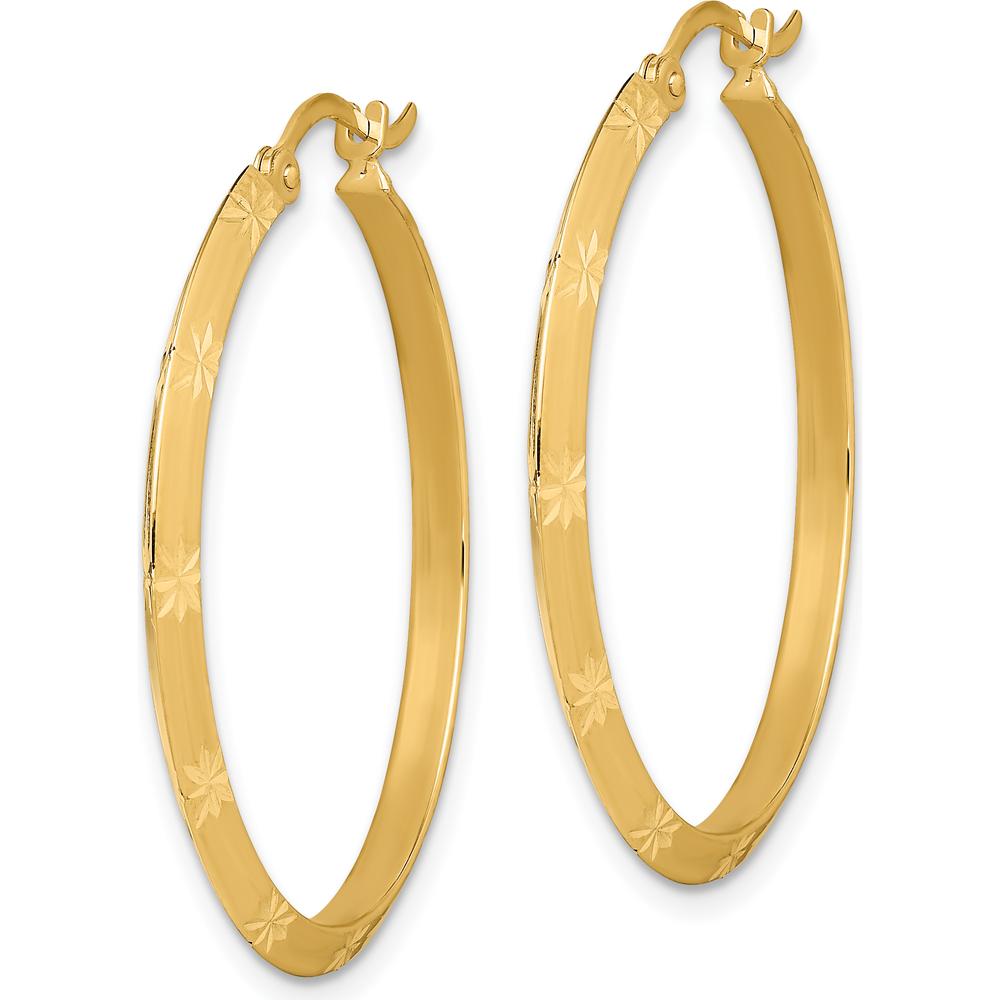 14K Yellow Gold 33.75mm Polished Diamond-Cut Large Hoop Earrings by 0
