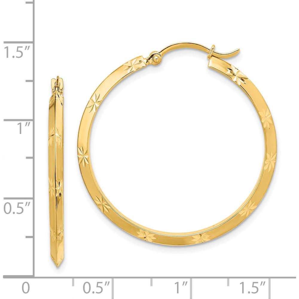 14K Yellow Gold 33.75mm Polished Diamond-Cut Large Hoop Earrings by 0
