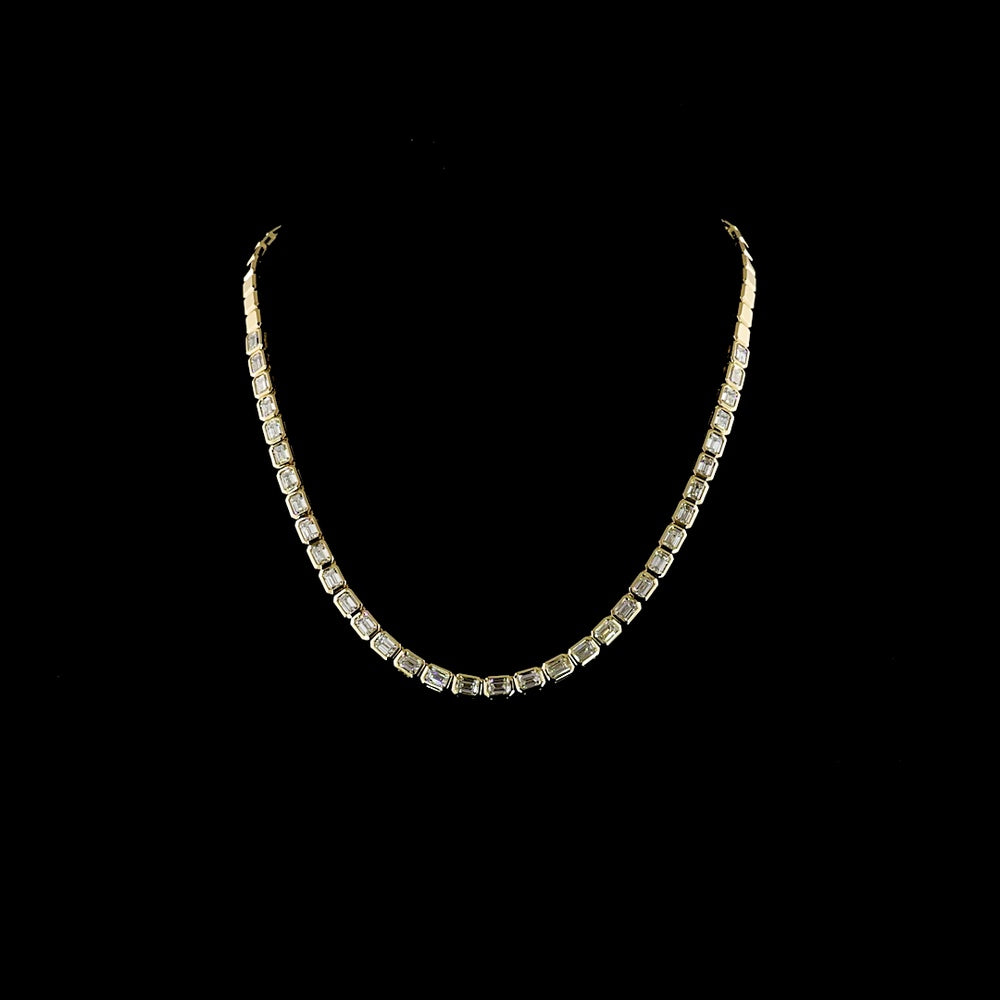 14K Yellow Gold 34-Stone East-West Emerald Cut Lab Diamond Tennis Necklace - 9.85 Carat Total Diamond Weight - Covaloro Fine Jewelry