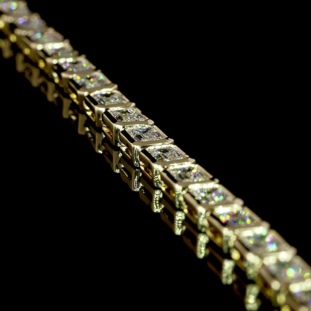 14K Yellow Gold 34-Stone East-West Emerald Cut Lab Diamond Tennis Necklace - 9.85 Carat Total Diamond Weight - Covaloro Fine Jewelry
