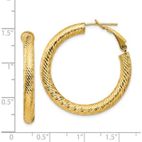 14K Yellow Gold 34mm Diamond-Cut Round Omega Back Hoop Earrings by Oro Pregiato