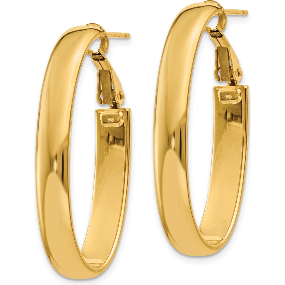 14K Yellow Gold 34mm Oval Large Hoop Earrings with Omega Clip Back Closure by Oro Pregiato