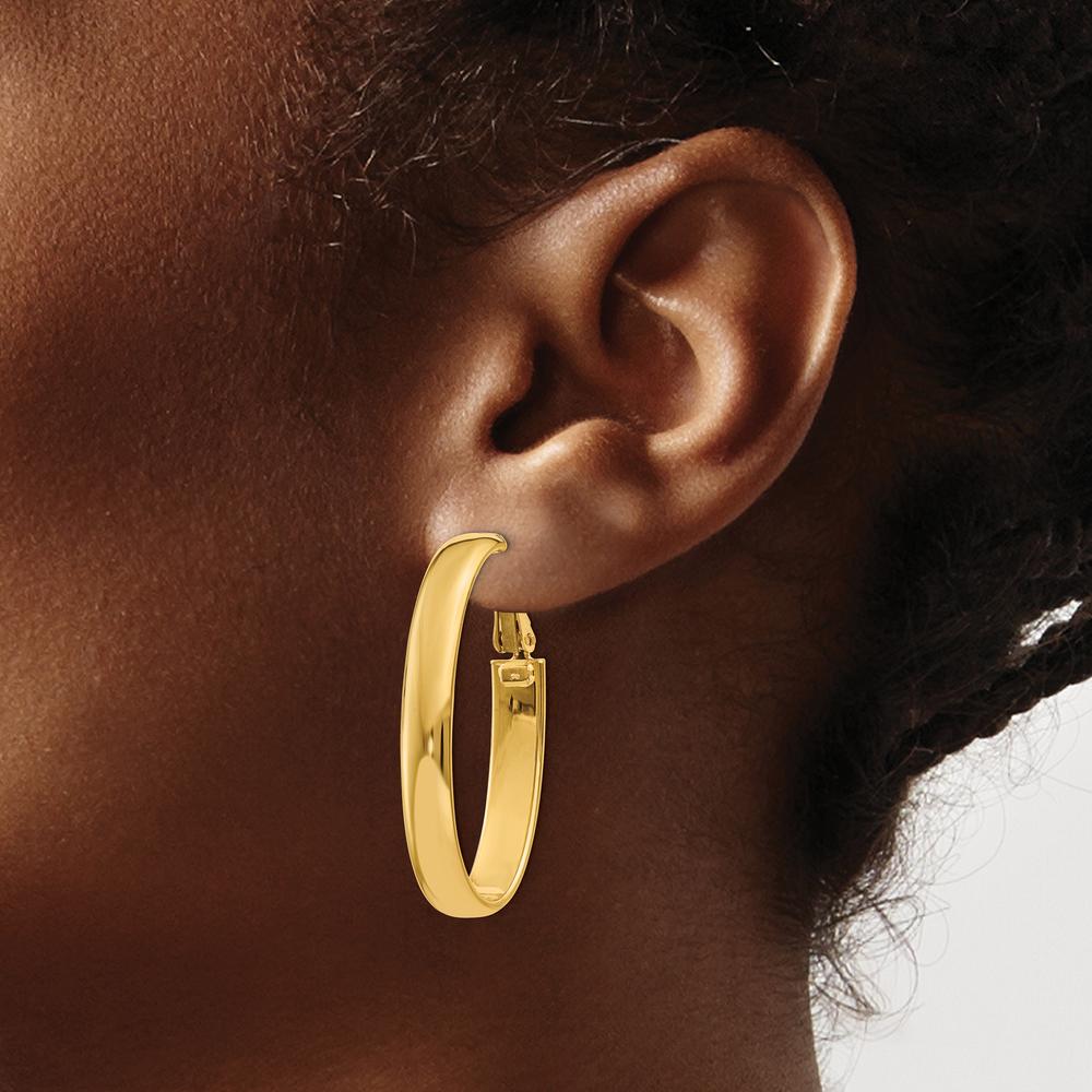 14K Yellow Gold 34mm Oval Large Hoop Earrings with Omega Clip Back Closure by Oro Pregiato